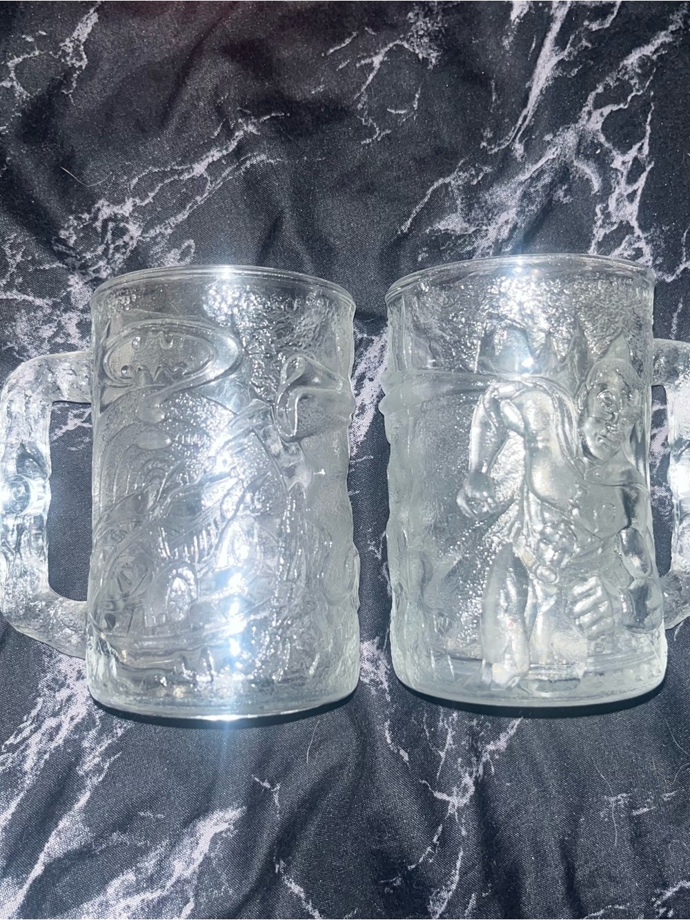 Vintage McDonalds Batman forever Clear Embossed Glass Beer Mug - Set of 2